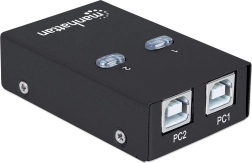Automatisk USB 2.0‑switch til deling af 1 enhed mellem 2 pc’er MANHATTAN