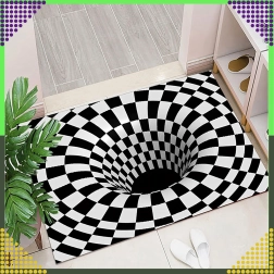 Tæppemåtte med 3D‑illusion hvidt hul 60 × 90 cm