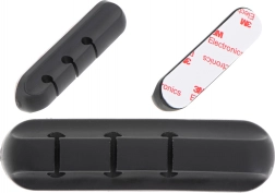 Selvklæbende silikone kabelholder, 3 spor, sort