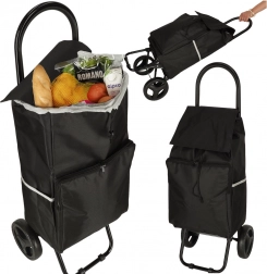 Sort indkøbsvogn på hjul med stel