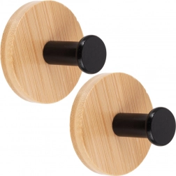 Selvklæbende vægknager i træ med sort metalpind 5 cm, 2 stk.