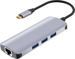 USB-C hub-dockingstation med LAN, HDMI 4K og kortlæser