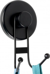 Dobbelt metalkrog med sugekop, sort, 6,5 × 5,5 × 10 cm