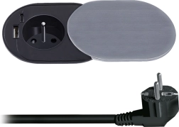 Solight indbygget stikkontakt 230 V med USB-A og USB-C PD 20 W med skydecover, 2 m, sølv