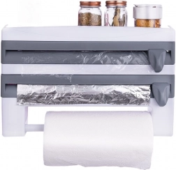 Væghængt dispenser til folie og køkkenrulle 3-i-1