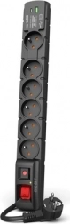 Overspændingsbeskytter med USB A+C 5 m, 6× 230 V, PD 3.0 og QC, sort
