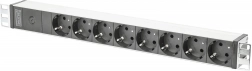 Strømskinne PDU 19" Rack 8x Schuko-stik 2,0 m 1x C14-stik 10A Aluminium
