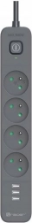 Overspændingsbeskyttelse TRACER Power Line+ mobile ready 1,5 m (4 stik + 3x USB A, 5V 2,4A)