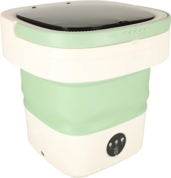 Sammenklappelig mini-vaskemaskine 12 l – bærbar rejsevasker grøn-hvid