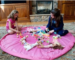 børne legeunderlag og legetøjspose rosa