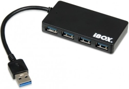 USB-hub 3.0, 4 porte, slank, sort