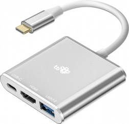 Adapter USB-C HUB 3-i-1 - HDMI, USB, PD sølv