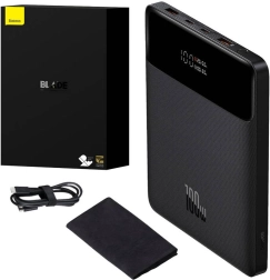 Baseus Blade powerbank 20000 mAh, 100 W, 2× USB‑C + 2× USB‑A, skærm, sort
