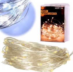 Dekorative LED lyskæder på tråd 5 m, 50 LED på batteri – Vinterhvid