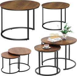 Sæt af runde sofaborde 2i1 i naturligt træ