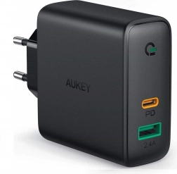 Aukey vægoplader med 2 USB-porte og Power Delivery 30W