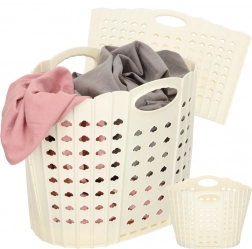 Sammenklappelig vasketøjskurv med håndtag, cremefarvet