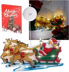 Hængende LED-vinduesdekoration med sugekop – Sankt Nikolaus med gaver – Slæde