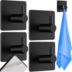 Selvklæbende metalkroge RUHHY, sæt med 4 stk – sorte, uden boring