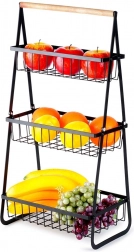 Trestegs metalfrugtkurv, sort