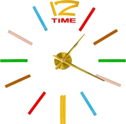 Vægmonteret DIY-klokke med justerbar diameter, gyldne visere, farvede markeringer