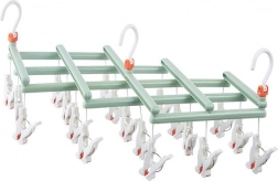 Sammenklappeligt ophængt tørrestativ med klemmer, 19 klemmer, grøn