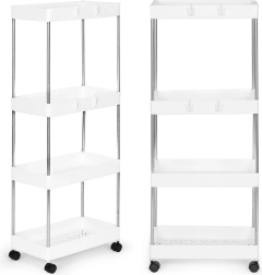 Plaststativ til badeværelset med 4 hylder på hjul