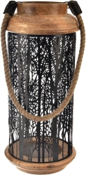 Lysestage i mangotræ og sort metal 40 cm