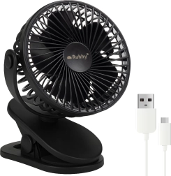Trådløs bordventilator med klemme Ruhhy, sort, USB‑C 1200 mAh
