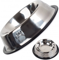 Rustfrit stål skål til hunde og katte med skridsikker gummi 150 ml