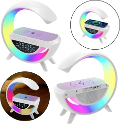 Multifunktionel natlampe med vækkeur og induktionsoplader