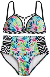 dame bikinitøj i to dele med høj talje, push-up – størrelse S