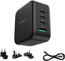 Vægoplader Choetech 70W GaN med adaptere til USA, EU, UK og AU