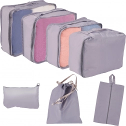 Rejseorganisatorer til kuffert – sæt med 7 stk., vandafvisende tasker og skopose – Grå