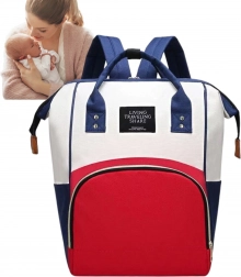Multifunktionel pusletaske-rygsæk til mødre – hvid, rød og blå