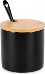 Keramisk sukkerskål med bambuslåg og ske, sort 250 ml