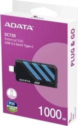 ekstern SSD ADATA SC735 1 TB USB‑C (USB 3.2 Gen 2) 1050/1000 MB/s, blå