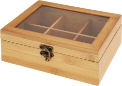 Træboks til te i bambus 21 × 16 × 7,5 cm, 6 rum