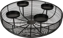Rund metalstage til 4 lys, sort, 36 × 10 cm