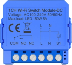 Smart et-kanals wi‑fi relæmodul med potentialfrit dc-kontakt avatto wsm16-dc-1