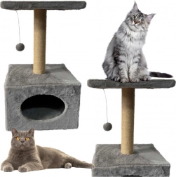 Kridsepæl til katte med hyggehule og hængende mus
