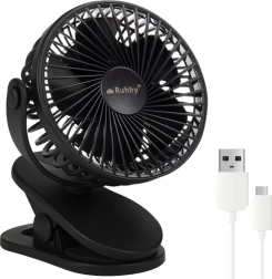 Trådløs bordventilator med klemme Ruhhy, sort, USB‑C 1200 mAh