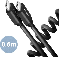 Twister USB‑C til USB‑C-kabel 0,6 m, USB 2.0, 3 A, aluminium, PVC, sort