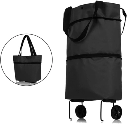 Sammenklappelig indkøbspose på hjul sort