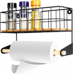 Vægmonteret holder til køkkenrulle med hylde, metal sort