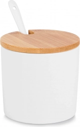Keramisk sukkerskål med bambuslåg og ske 250 ml