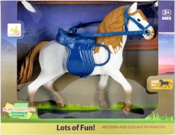 Hest med tilbehør – plastikfigur med saddel og seletøj