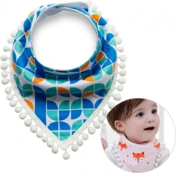 Børnetørklæde med kvaster – blå og grøn