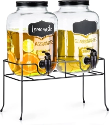 Dobbelt glasdrikkedispenser med hane og sort stativ 2×4 l