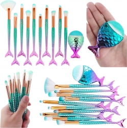 Sæt regnbue-makeupbørster i havfruehaleform, 11 stk.